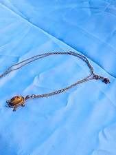 Gold Tone Metal Turtle Charm Pendant Necklace Cable Chain, Brown/Red Accents picture
