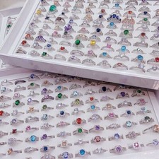 5-100X Wholesale Colorful Zircon Mixed Rings Bulk Finger Band Ring Jewelry Lot picture
