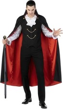Men`s Vampire Costume Adult Count Dracula  Cape + Cane Halloween M - XXL picture