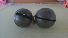 Pair Antique N&S Petal Sleigh Bells Brass Horse Harness Bells #5 & #6 picture