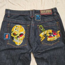 Vtg Pepe Jeans Mens Size 36x33 HTF Skull Live Free Dark Wash Y2K Hip-Hop picture
