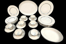 Flintridge China Mirador Bon-Lite Platinum Trim Dinnerware Set 29pc MCM Vintage picture