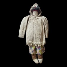 Antique Inuit Handmade Cloth Doll Fur Parka Sealskin Arctic Alaska Native Eskimo picture