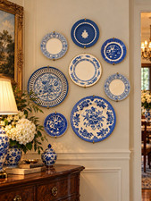 Antique Vintage Blue White Plates Lot 8 Booths Wedgwood Meakin Stafford Willow picture