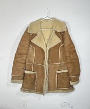 VTG MAKRAY Mens Sheepskin Wool Shearling Coat Sz 42 Tan Ranch Western Suede RARE picture