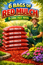 Lot of 6 Bags of RED Premium Wood Shredded Bagged Mulch 9 cu. ft. Total picture