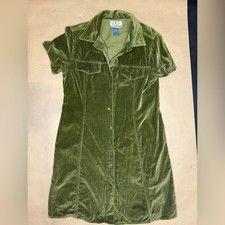Vintage Rare Express Olive Velvet Button Down Dress | Amber Button Mini Dress picture