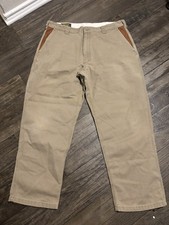 Orvis Zambezi Twill Safari Pants Mens 36x30 Faux Leather Trim Beige Khakis picture