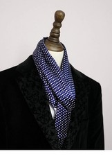 Mens 100% Silk Scarf Vintage Blue Polka Dot Double Layer Long Neckerchief picture