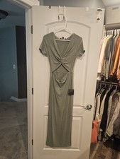 Lulus Front Twist Cutout Sage Green Midi Dress Women's picture