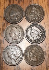Indian Head Cents 1895,1898,1908,1905X2,1903 Your Get (6) These Exact Coins E107 picture