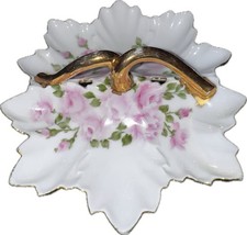 Antique 1900s or mid-20th Century Porcelain Hand Painted Section Leaf  Dish picture