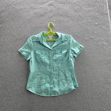 Allison Taylor Women Button Up Shirt S Green Linen Collared Front Short Sleeve picture