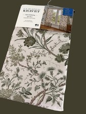 Curated Kravet Window Drapes 2 Panels 50 x 96 Cream Olive Green Lined Back Tab picture