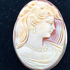 Oval Cameo Brooch Pendant Sterling Silver 925 Ivory/Brown Stone Approx 2 in picture