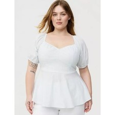 NWT Torrid 0 L Bright White Sweetheart Peplum Puff Sleeve Cotton Top picture