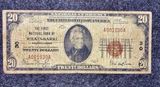 1929 - $20 NATIONAL BANK NOTE - WILKES-BARRE PA CHARTER 30 - TYPE 1 LOW SERIAL # picture