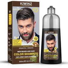 Kiwinz Professional Brown Hair Color Shampoo for Men – 5 in 1 Hair Dye Shampo... picture