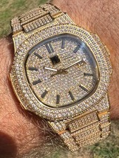 Real Mens Watch Fully Iced Gold Over Stainless Steel Bust Down Out 41mm Hip Hop picture