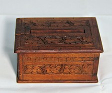 Rare Vintage Hand Carved Floral Design Wooden Cigarette Dispenser Box from India picture