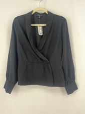 NWT J.Crew Black Solid Crepe V-Neck Wrap Long Sleeve Blouse Women's 10 picture