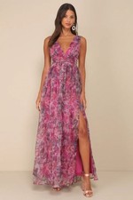 NWT Lulu’s Garden Romance Magenta Floral Organza Maxi Dress size XS wedding picture