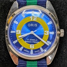 ORIS 17 Jewels Manual Wind Watch Blue Yellow Dial 1970s picture