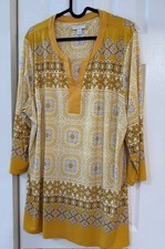 Catherines Women’s Plus Size 2X Mustard Yellow Geometric Tunic Top 3/4 Sleeve picture