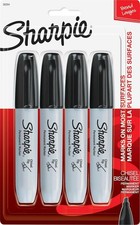 Sharpie Permanent Markers, Large Chisel Tip, Black, 4 Count picture