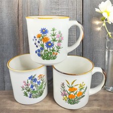Vintage Viking Korea Coffee Mug Set 3 Ceramic Mugs Cups Butterfly Nature Flower picture