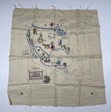 RARE LARGE ANTIQUE 1940'S PICTORIAL EMBROIDERY NORTH AMERICA MAP CROSS STITCH picture