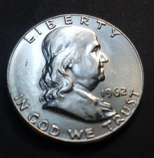 1962 Franklin Half Dollar 90% Silver Brilliant GEM UNC Great Luster Well Struck picture