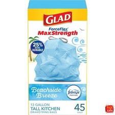 Glad ForceFlex MaxStrength Tall Kitchen Drawstring Trash Bags Febreze13gal-2pack picture