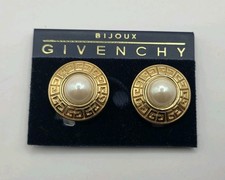 Large GIVENCHY marked Faux Pearl Gold Tone Clip-on Earrings Vintage Jewelry New picture