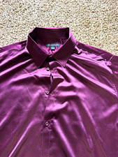 INC International Concepts Purple Solid Satin Dress Shirt XL 17.5 32/33 picture