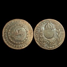 1831 R BRAZIL King Dom Pedro I Old Counter Stamped 40 over 80 Reis Coin  picture