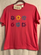 Basic Edition Pink Multi Floral Embellished Short Sleeve Cotton Polyester Top picture