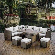 NESTL WICKER OUTDOOR FURNITURE SET - 7 PIECE - - BROWN FRAME/OFF WHITE CUSHIONS picture