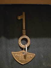 Antique Excelsior Roma Brass Skeleton Key. Attached room #570. Rome Italy  picture