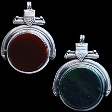 Antique 1887 Victorian Bloodstone + Carnelian Fob Pendant  *Chester Silver* picture