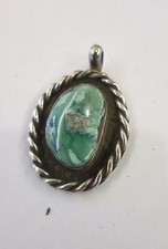 VINTAGE STERLING SILVER KINGSTON TURQUOISE JADE PENDENT  925 picture