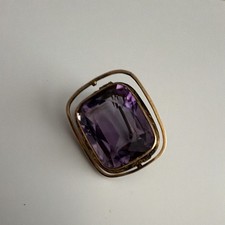Vintage Cushion-Cut Amethyst 14K Gold Pin / Pendant – 1930s–1960s picture