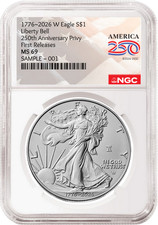 2026 W Enhanced Uncirculated Silver Eagle NGC MS 69, FR 250th Flag picture