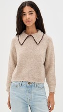 The Great Crochet Collar Pullover in Oat Brown 1 Small Womens Sweater picture