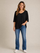 Emma’s Closet Black Top Oversized Knit Bateau Neck Extended Cap Sleeve M Bamboo picture