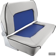 Double Boat Folding Seat,Folding Rear Bench Seat Waterproof Low Gray + Blue picture