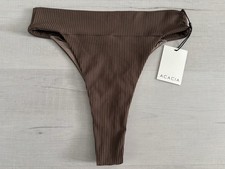 Acacia MATEO Ribbed Bikini Bottom - Chocolate Minimal Coverage - Large NWT picture