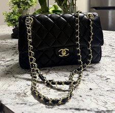 Classic Single Flap Small Black Quilted Leather Bag Gold Chain Turn Lock picture