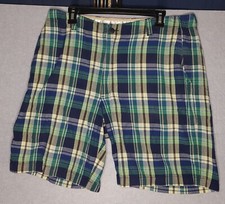 Tehama Golf Men's Shorts Checked Blue,Green Plaid Size 36 100% Cotton picture