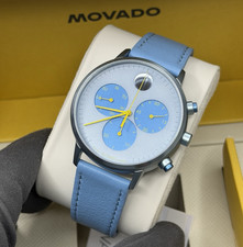 NEW✅SWISS✅ Movado FACE Blue Dial Blue Leather Chrono Aluminum Men Watch 3640149 picture